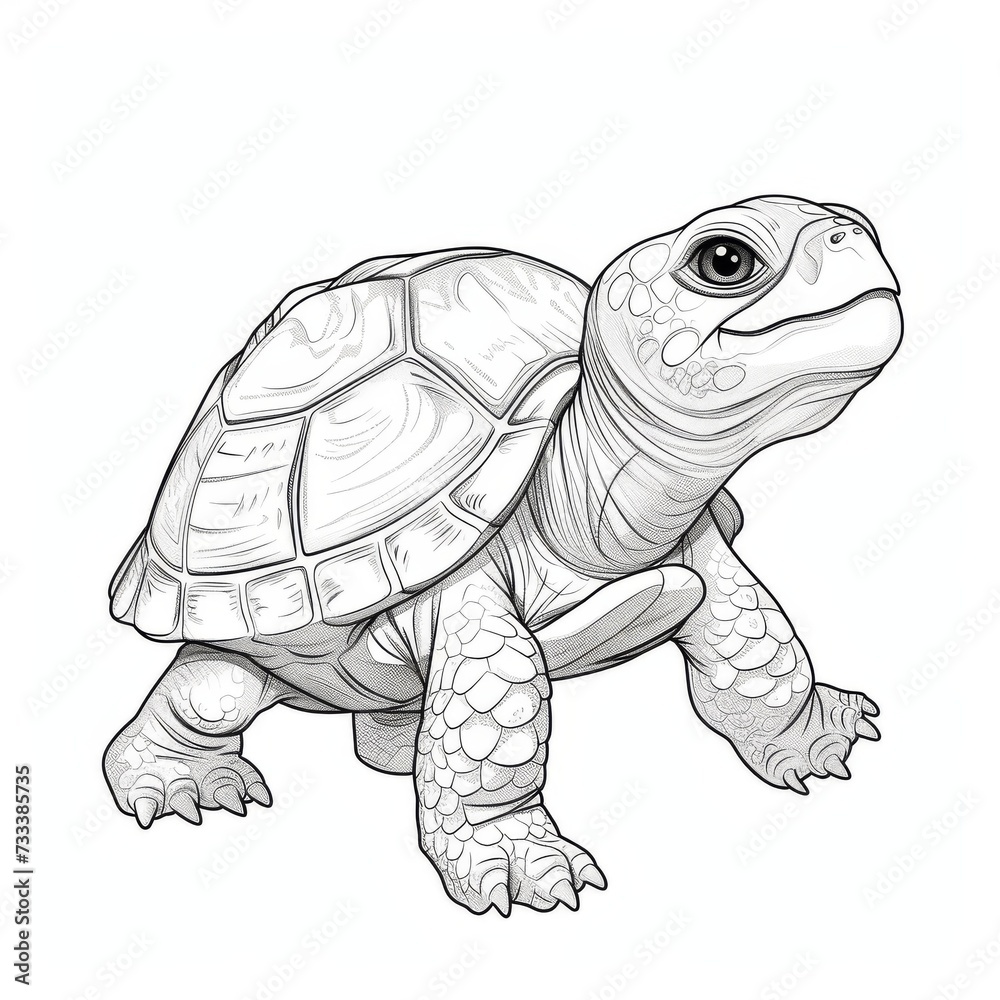 Fototapeta premium Funny turtle. A black and white coloring book. coloring pages for children.