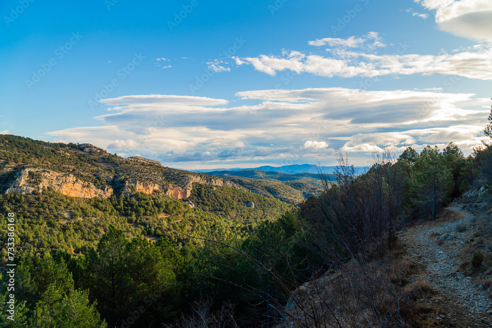 Fototapeta premium Landscape with mountains, in Penyagolosas natural park, Comunidad Valenciana, Spain.