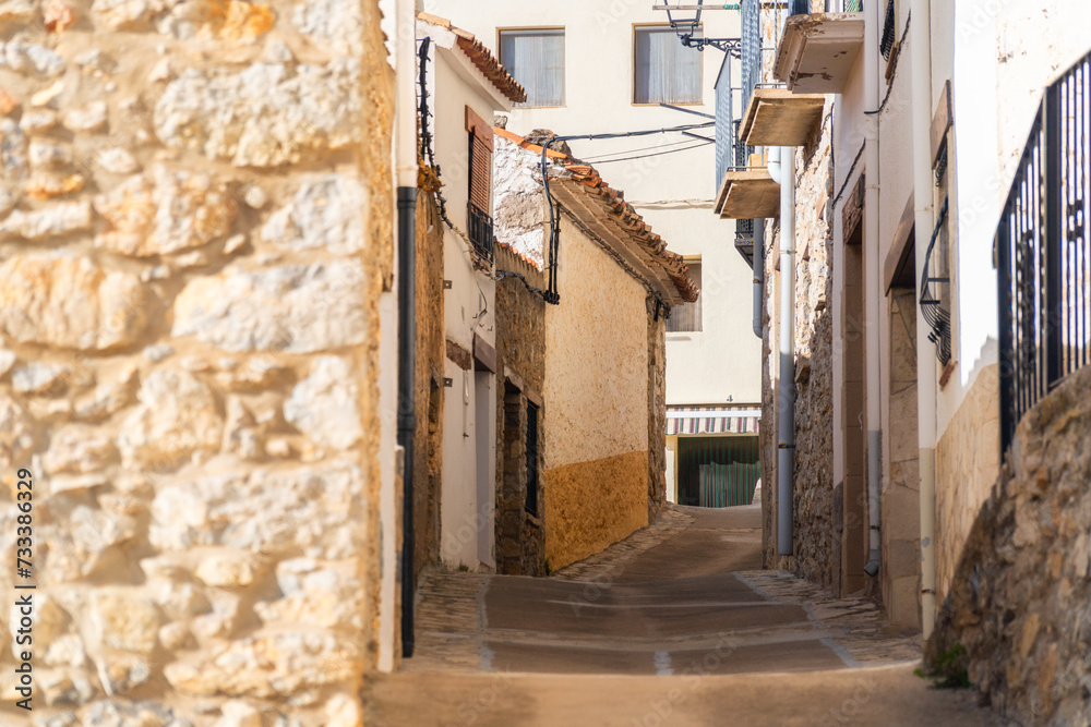 Streets in the old town, in Xodos, Comunidad Valenciana, Castellón province, Spain.