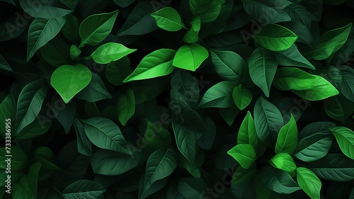 Background of dark green leaves. AI generated. Illustration for design, poster or print.