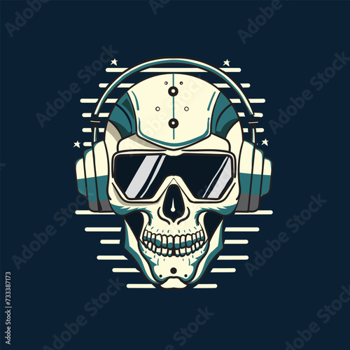 Cyber robot skull. Dark fantasy sci-fi style skeleton head.