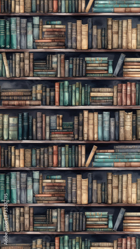 Antique Books Collection on Wooden Shelves in Library