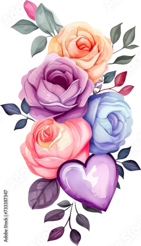 Elegant Watercolor Roses and Heart Floral Arrangement
