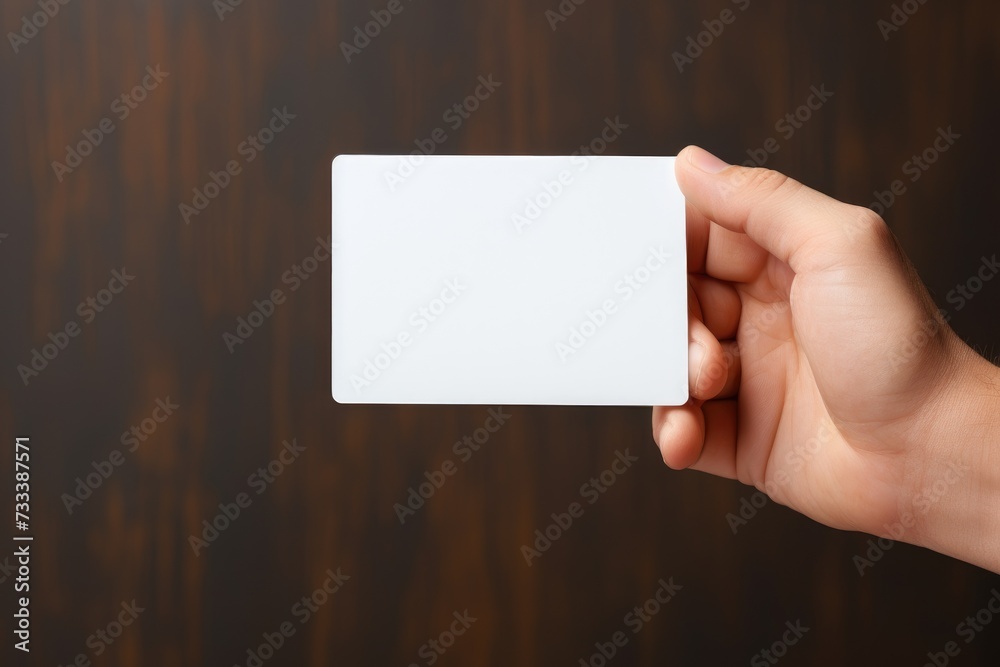 Close-up of a businessman's hand holding a blank Space card For Text, Blank space for text or logo, Ai generated Close-up of a businessman's hand holding a blank Space card For Text, Blank space for text or logo, Ai generated