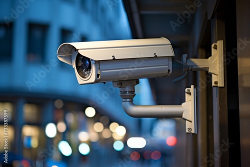 High-resolution close-up security camera capturing dynamic city life and ensuring urban safety