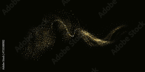 Glittering stars with golden shimmering swirls, shiny glitter design. Magical motion, sparkling lines on a black background.