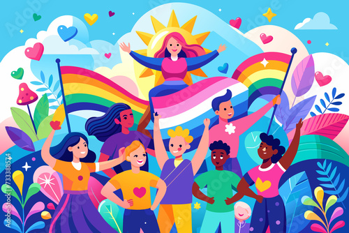 Vibrant pop art illustration, banner, texture, or background celebrating Pride Day and the diverse LGBTQ+ community, to symbolize unity, creativity, and inclusion, Generative AI