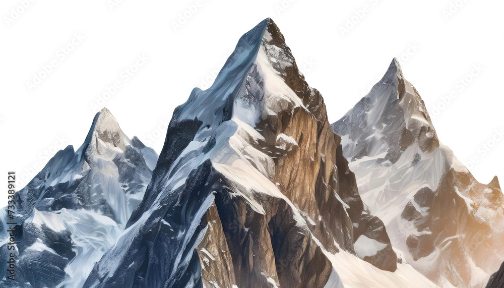Majestic mountain peaks with snow-capped summits isolated transparent background