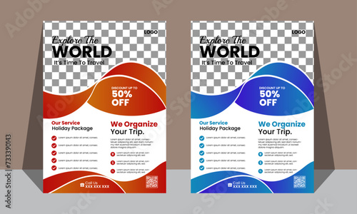 Modern & creative leaflet design template of travel scaleable vactor file with two color version available red & blue. photo
