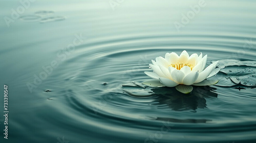 White waterlily or lotus flower in pond. Zen background