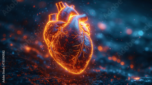 Anatomic heart isolated on technology background. Medical plasticine human organ. 