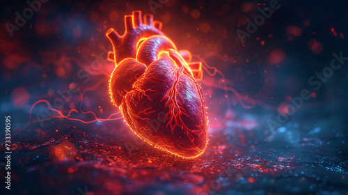 Anatomic heart isolated on technology background. Medical plasticine human organ. 