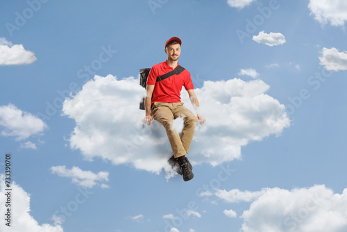 Food delivery guy sitting on a cloud