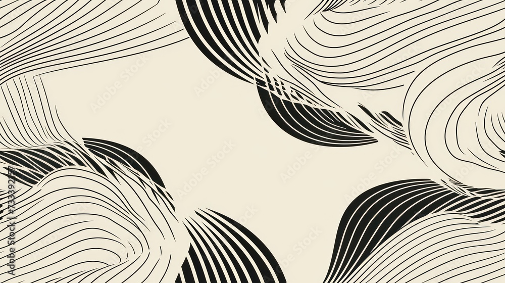 a black and white abstract pattern with wavy lines on a cream ...