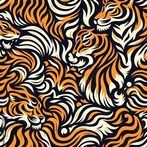 Seamless Pattern of Stylized Tiger Stripes