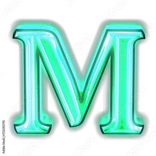 Glowing turquoise 3d symbols. letter m