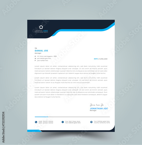 Modern Corporate Letterhead Template, Business
 style letterhead template design for project with standard sizes.