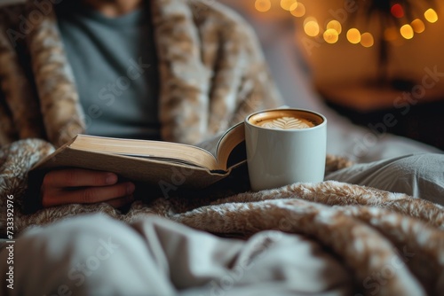 A cozy morning spent with a good book and warm cup of coffee, the perfect combination for a peaceful indoor escape