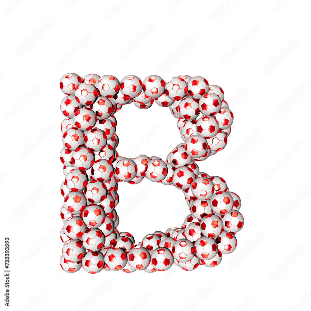 3d symbol made from red soccer balls. letter b
