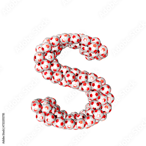 3d symbol made from red soccer balls. letter s