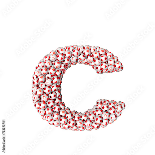 3d symbol made from red soccer balls. letter c