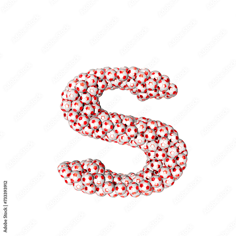 3d symbol made from red soccer balls. letter s 3d symbol made from red soccer balls. letter s