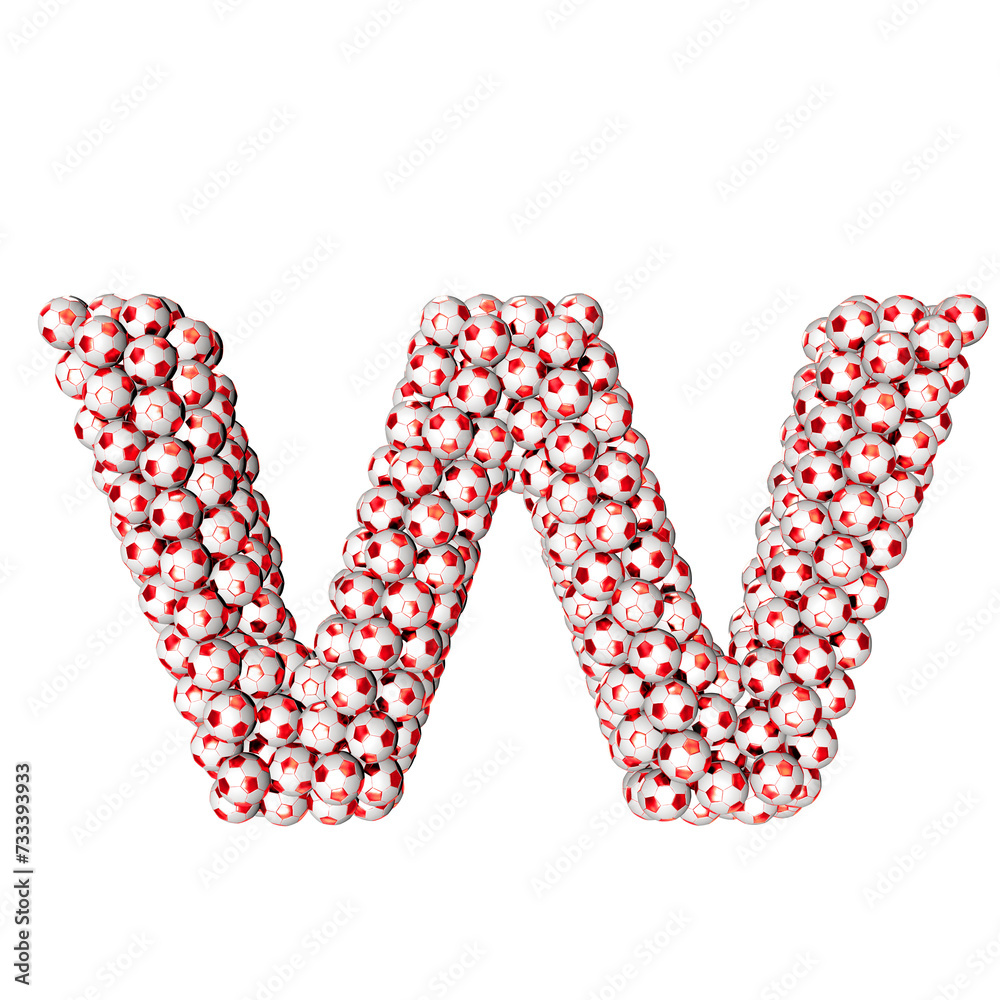 3d symbol made from red soccer balls. letter w