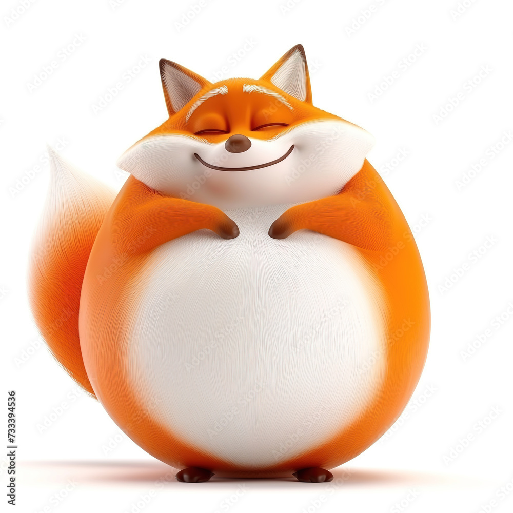 Obraz premium Funny overweight red fox in shape of a ball, in style of cartoon character