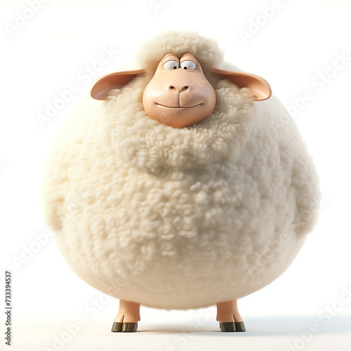 Funny overweight sheep in shape of a ball, in style of cartoon character
