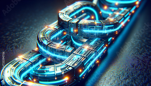 Dynamic, interconnected sidechain in blockchain technology with futuristic texture and vibrant colors. photo