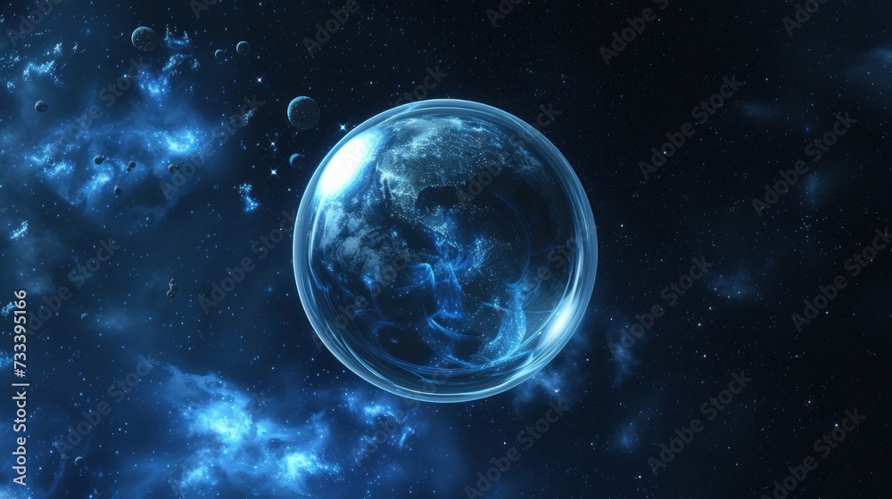 an image of a space scene with a planet in the foreground and a group of planets in the background with stars and clouds in the middle of the sky. an image of a space scene with a planet in the foreground and a group of planets in the background with stars and clouds in the middle of the sky.