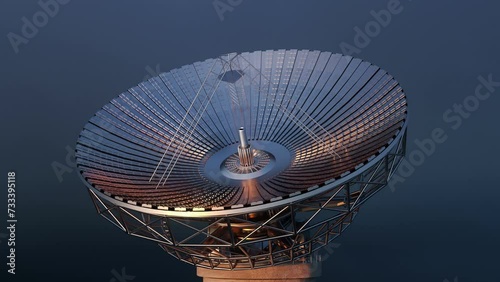 3d Animation of a satellite dish rotating and beaming signals to space