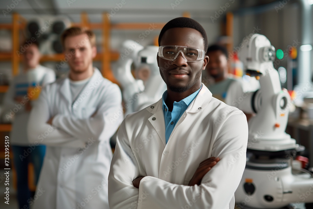 young african american scientist in a lab with team young african american scientist in a lab with team