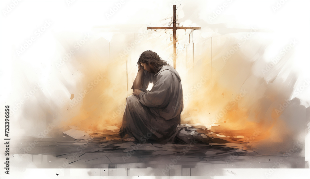 Ilustration of Jesus sitting by the cross.