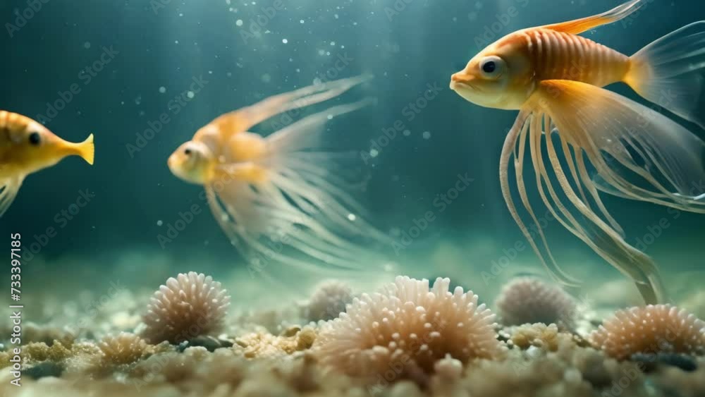 A Group of Fish Swimming in an Aquarium A Group of Fish Swimming in an Aquarium