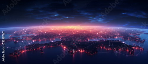Earth is surrounded by blue luminous network. Global network background. Future. Internet and technology