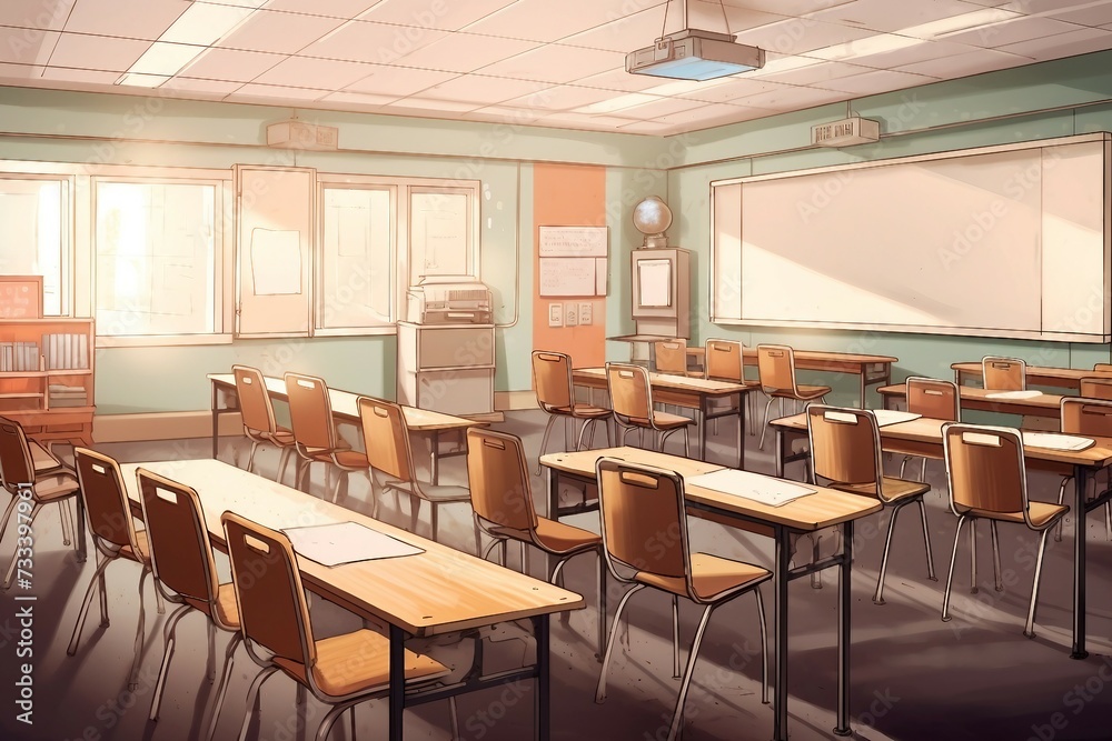 Abstract illustration of empty classroom background AI Generated