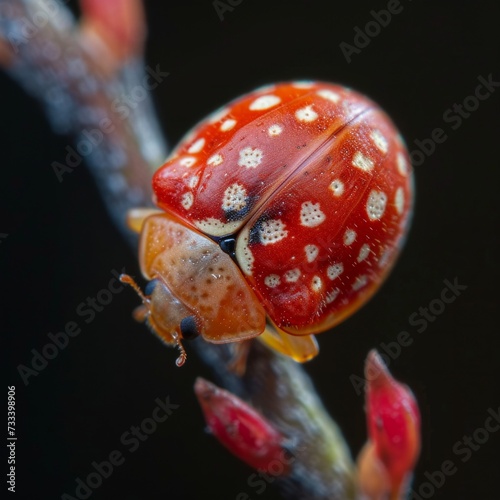 A macro shot of a ladybug's spotted shell, highlighting its miniature size an...