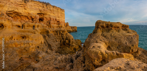 Gorgeous rock formations in the Algar Seco cliffs, Carvoeiro, Lagoa, Algarve, Portugal.
