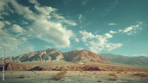 A dramatic landscape shot of a rugged mountain range, inspiring adventure and...