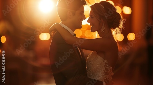 A joyful moment captured at a wedding celebration, with smiles and laughter a...