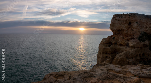 Algar seco cliffs, caves and tidal pools, Carvoeiro, Lagoa, Algarve, Portugal. Stunning limestone rock formations in the Algarve coast of Portugal