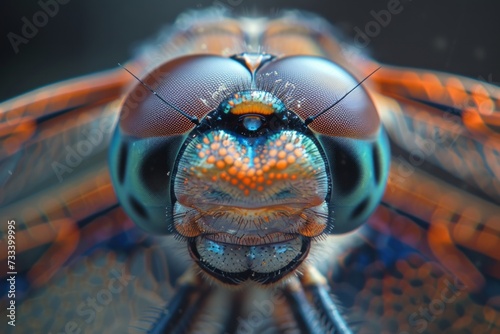 A detailed image of a dragonfly's compound eyes, capturing its mesmerizing ir...