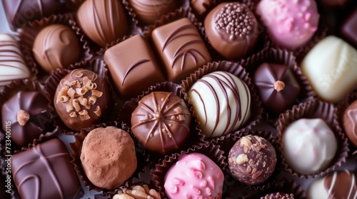  a close up of a box of chocolates with different colors and sizes of chocolates on top of each of the chocolates are different types of chocolates.