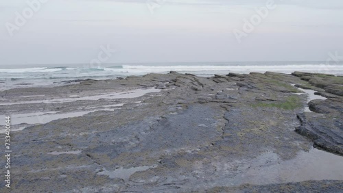 Drone Aerial Atlantic Ocean Seascape and Sagres Coastline Cliffs, in Algarve region, a Worldwide Popular Beach and Nature Destination, at South Portugal.