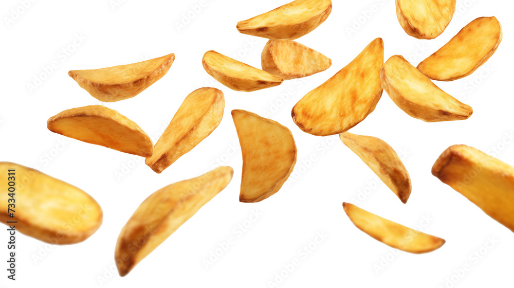 Flying delicious potato fries cut out Flying delicious potato fries cut out