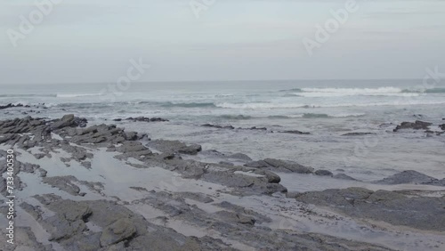 Drone Aerial Atlantic Ocean Seascape and Sagres Coastline Cliffs, in Algarve region, a Worldwide Popular Beach and Nature Destination, at South Portugal.