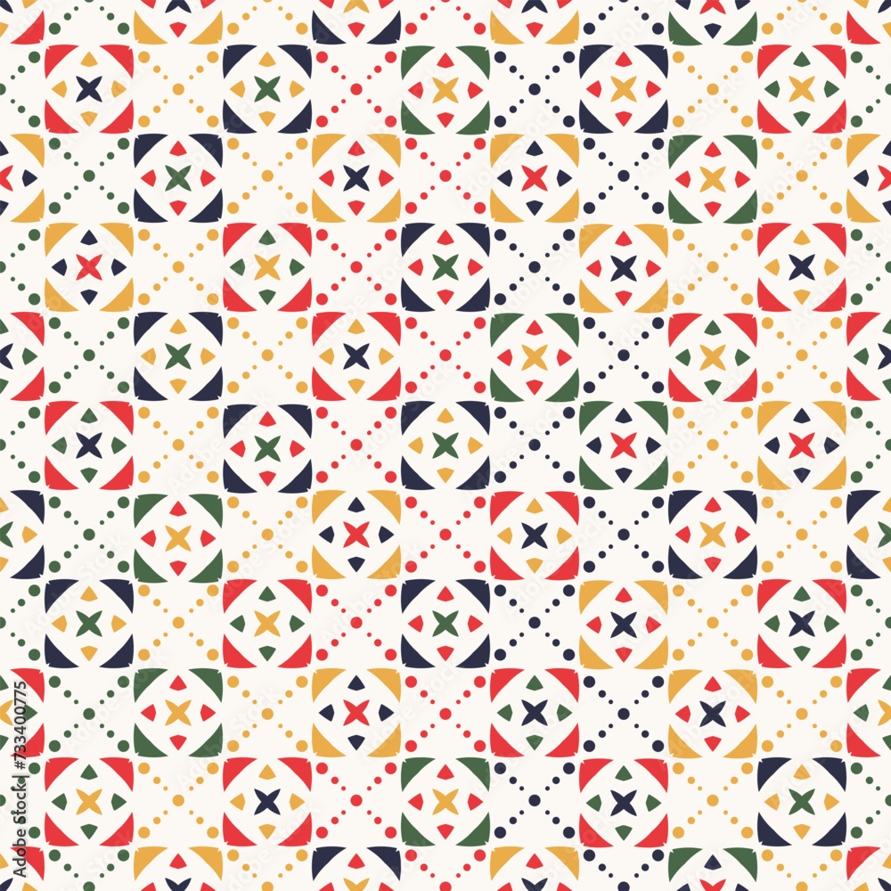 Fun colorful seamless pattern. Creative 90s style geometric shape background for fabric or trendy design with abstract collage shapes. Simple and playful doodle wallpaper print. Fun colorful seamless pattern. Creative 90s style geometric shape background for fabric or trendy design with abstract collage shapes. Simple and playful doodle wallpaper print.