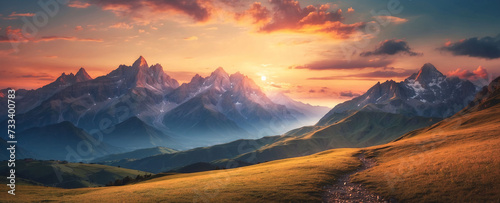 Majestic sunset in the mountains landscape. HDR image © Junaid