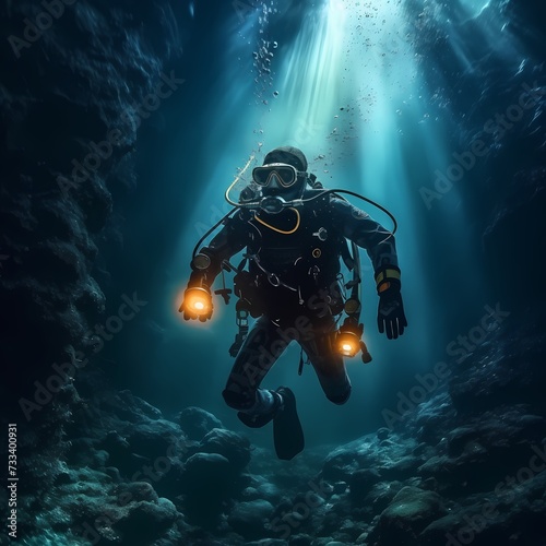 Serene Underwater Exploration with Scuba Diver Amidst Coral Reefs